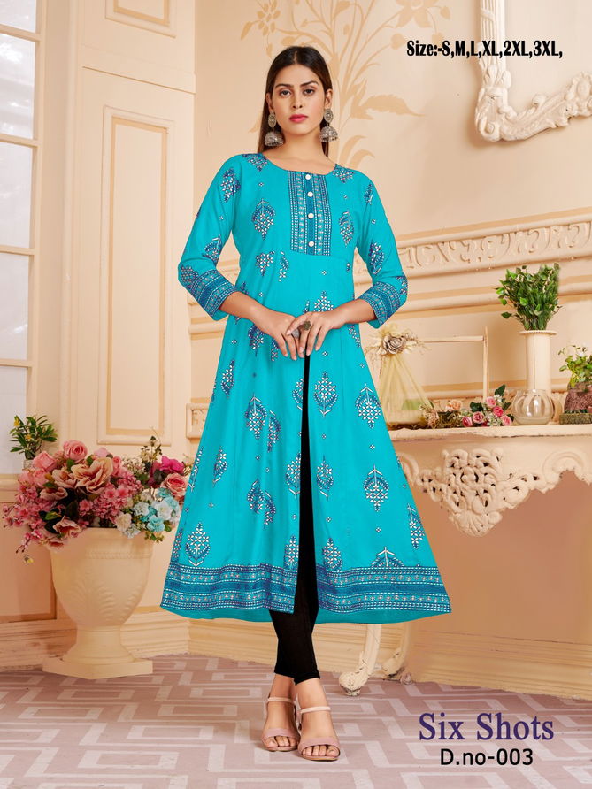 Six Shots 001-008 Party Wear Kurtis Catalog